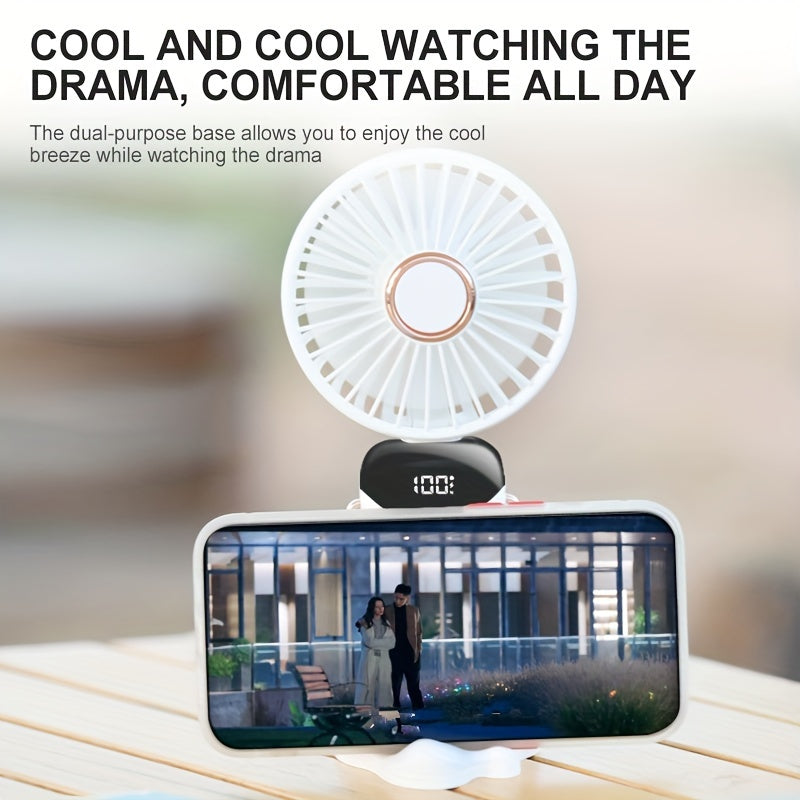 Portable Mini Fan, USB Rechargeable Handheld Fan, 90° Folding Desktop Air Circulator With Digital Battery Display And Aromatherapy Holder, Street Style, For Men, Women, Students