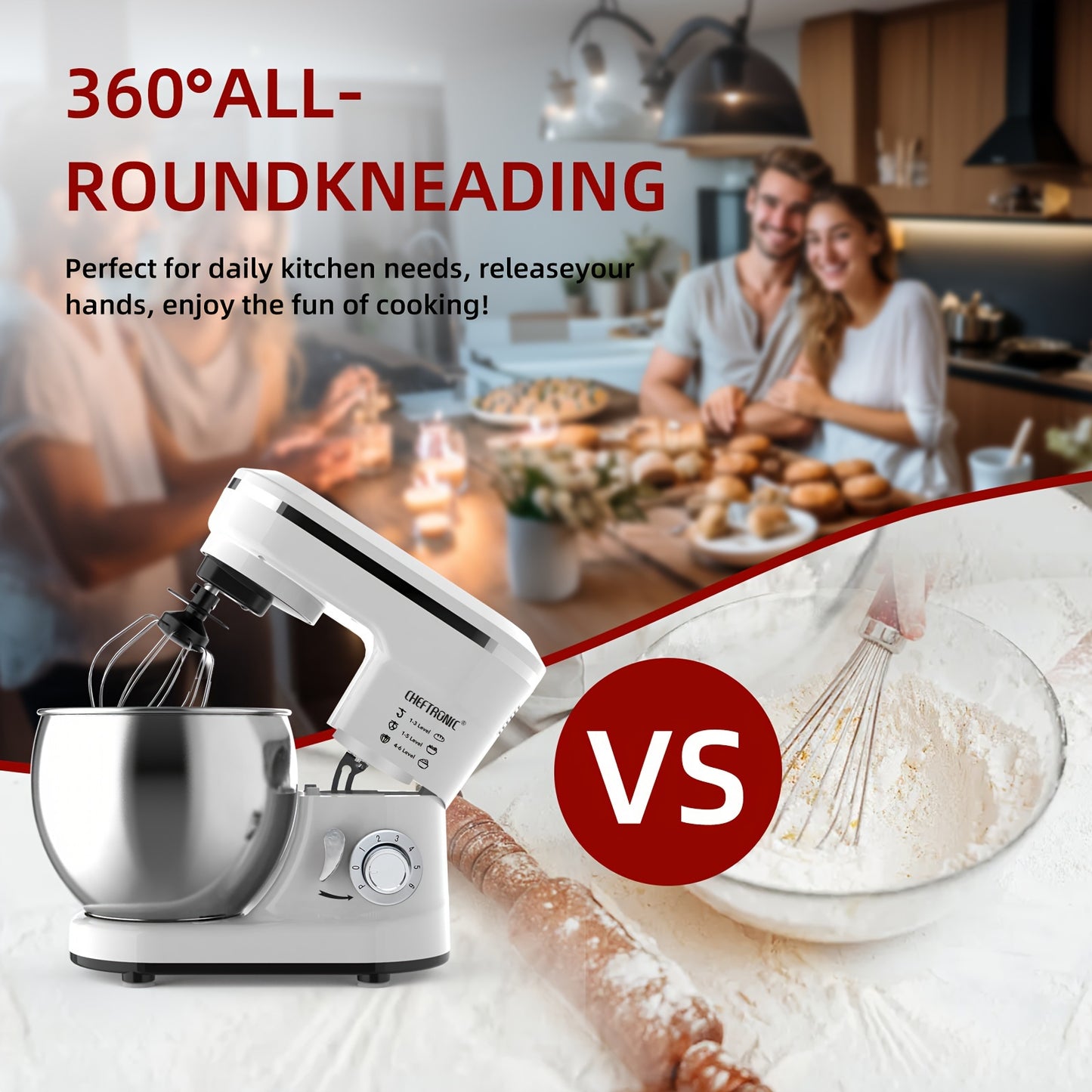 Powerful 1200W Electric Stand Mixer With 4.2L Stainless Steel Bowl, With 6-Speed Tilt-Head Food Mixer, Kitchen Electric Mixer With Dough Hook, Beater