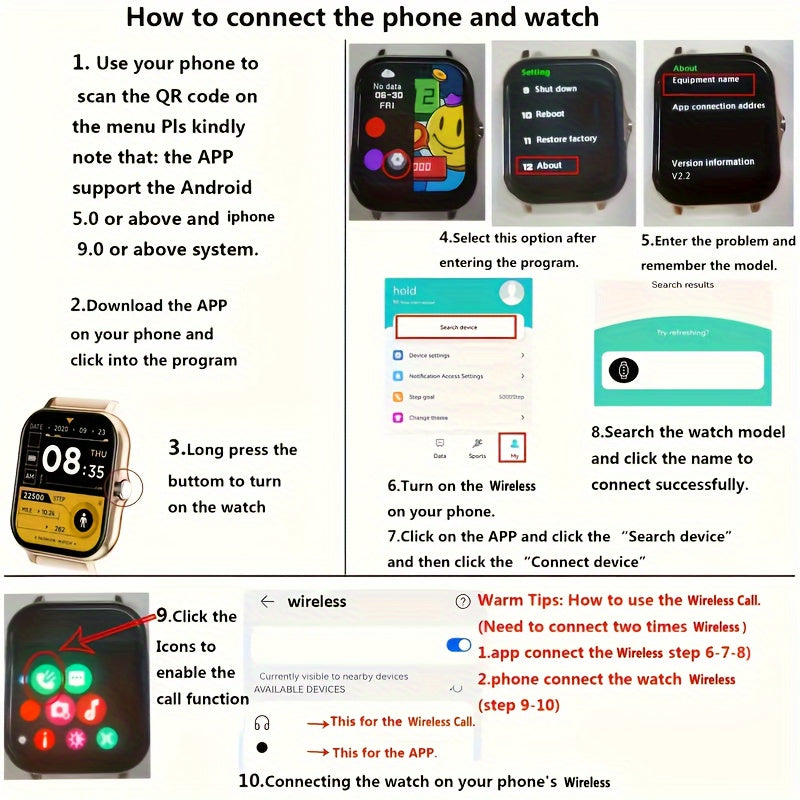 1pc, 1.83-Inch Large Dial Smartwatch, Fitness Tracker with Wireless Call Answering/Rejection, Text & App Notifications, Compatible with iPhone/Android, Sport Monitoring Wristwatch
