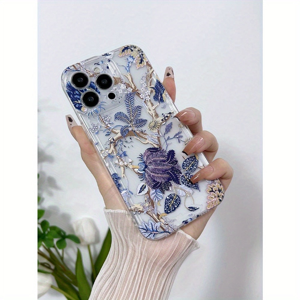 1Pcs Elegant Floral Pattern TPU Phone Case with Full Lens Protection Compatible with iPhone 11/12/13/14/15 Pro Max