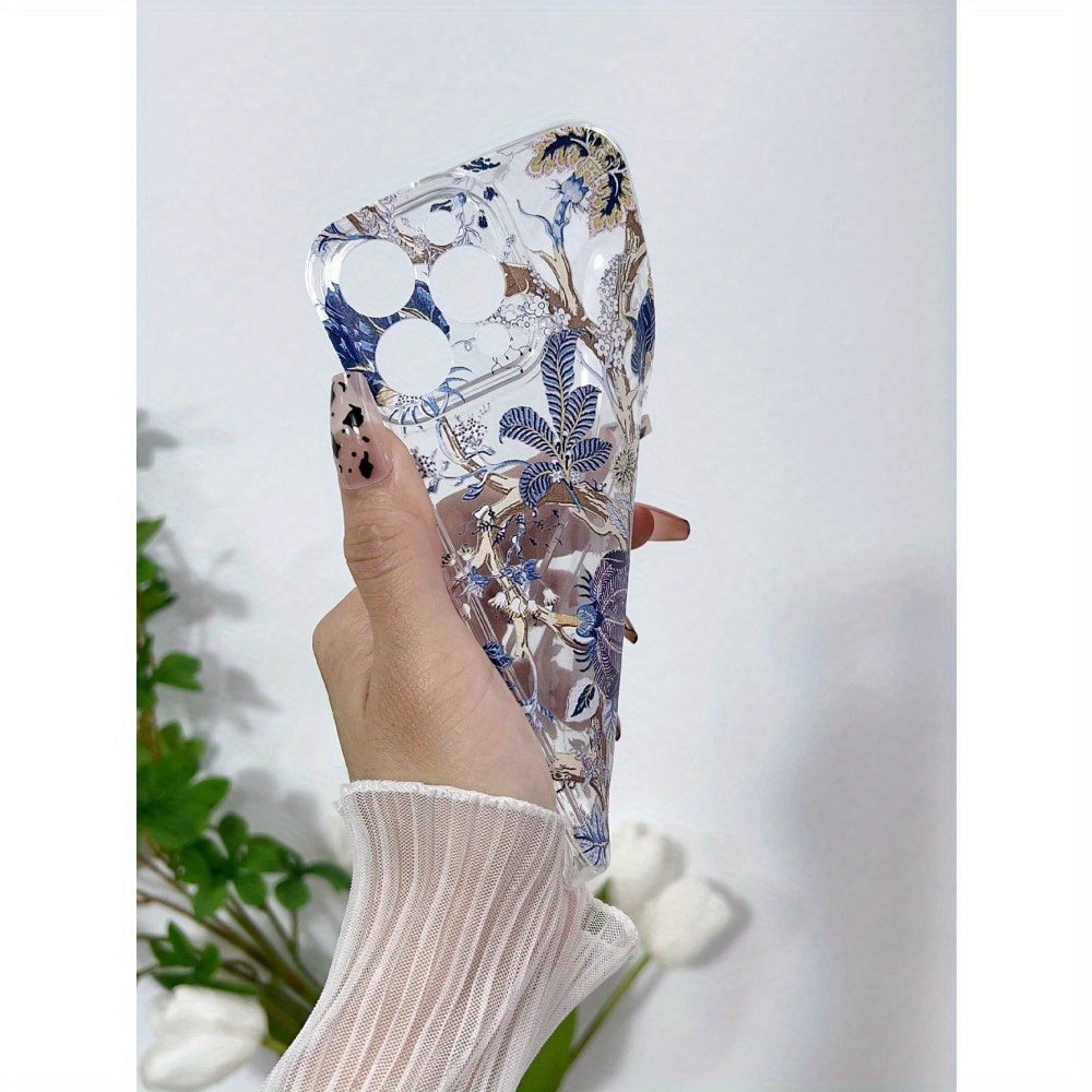 1Pcs Elegant Floral Pattern TPU Phone Case with Full Lens Protection Compatible with iPhone 11/12/13/14/15 Pro Max