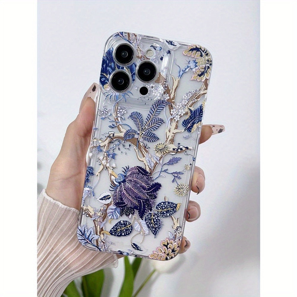 1Pcs Elegant Floral Pattern TPU Phone Case with Full Lens Protection Compatible with iPhone 11/12/13/14/15 Pro Max