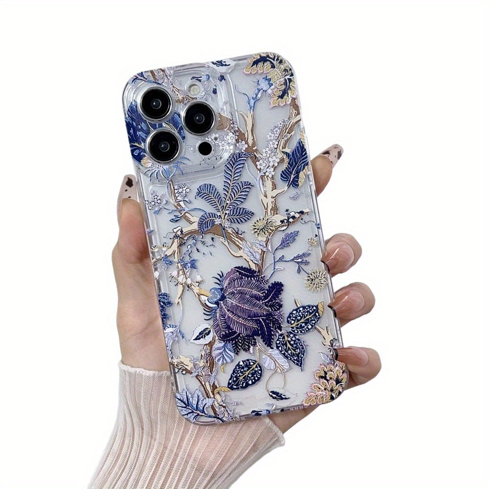 1Pcs Elegant Floral Pattern TPU Phone Case with Full Lens Protection Compatible with iPhone 11/12/13/14/15 Pro Max