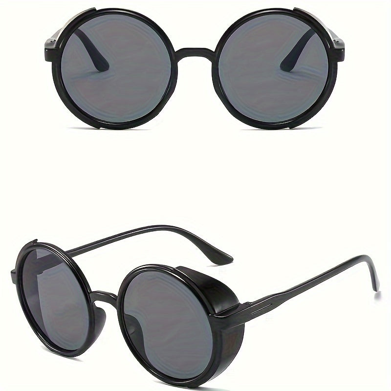 2pcs New Fashion Men's Round Steampunk Fashion Glasses, Trendy Photo Props, Decorative Glasses, Daily Stylish Accessories, Perfect Gift For Birthday, Holiday, Party, Christmas