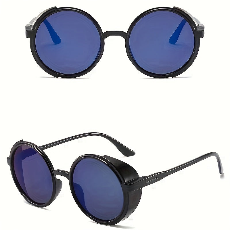 2pcs New Fashion Men's Round Steampunk Fashion Glasses, Trendy Photo Props, Decorative Glasses, Daily Stylish Accessories, Perfect Gift For Birthday, Holiday, Party, Christmas