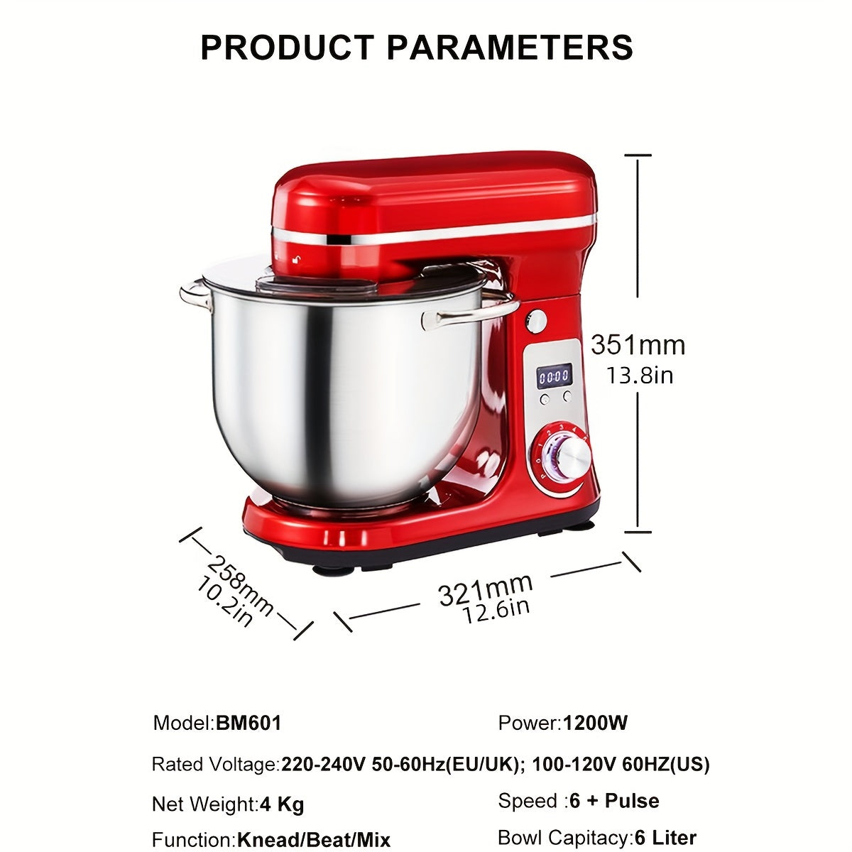 BioloMix 6 Speeds Kitchen Food Mixer, 6L Stand Mixer Stainless Steel Bowl, Cream Egg Mixer, Cake Dough Kneading Machine Bread Maker And Noodle Maker EU Plug, Black