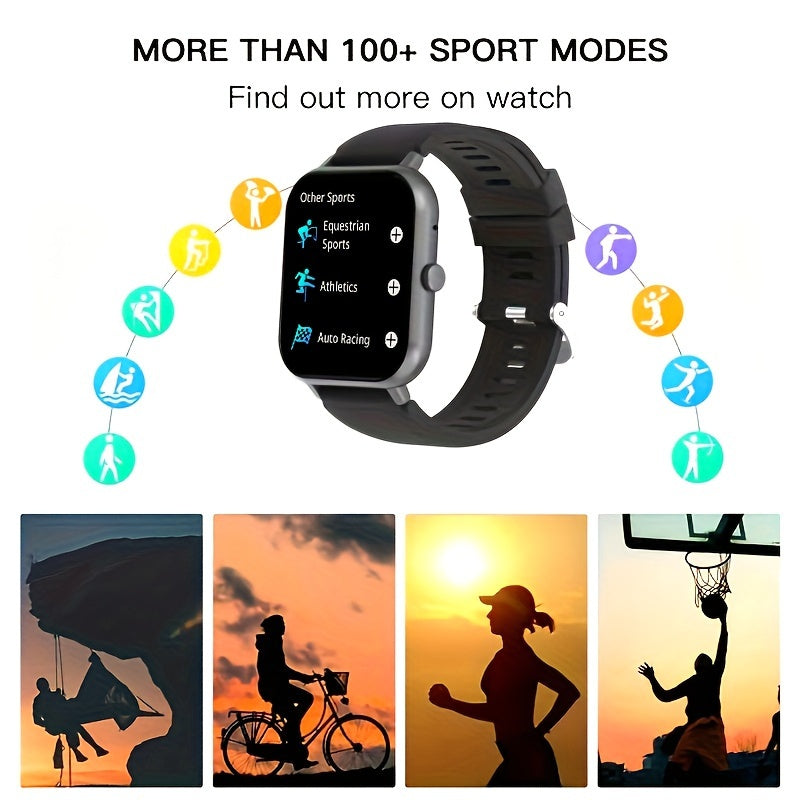 Smartwatch With 4.65cm Full Touch Screen, Text & Call Functions, 100+ Sports Modes, Pedometer, Calorie Counter, Waterproof, Compatible With Android & IOS