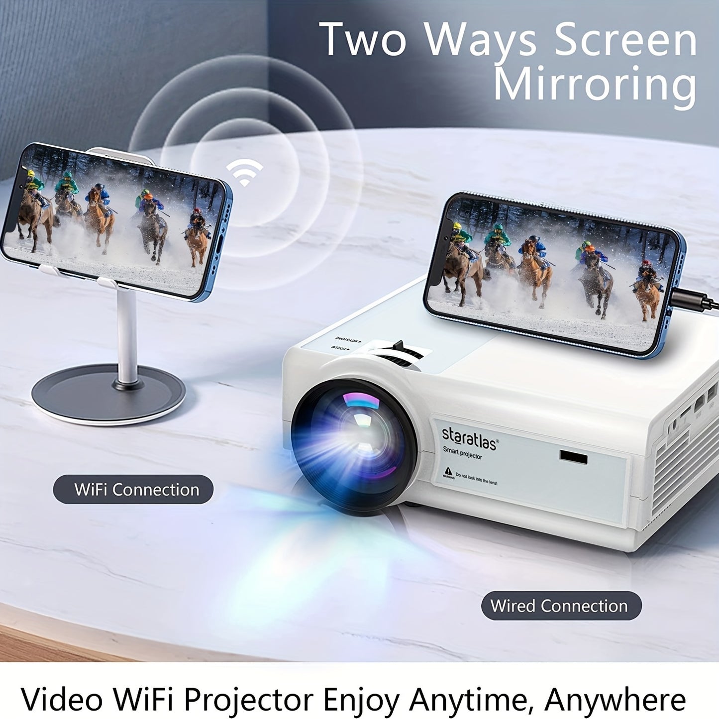 4K Projector With WiFi Portable Native 1080P Movie Projectors For Home Cinema Mini Projector Compatible With HDTV, USB, VGA, AV.