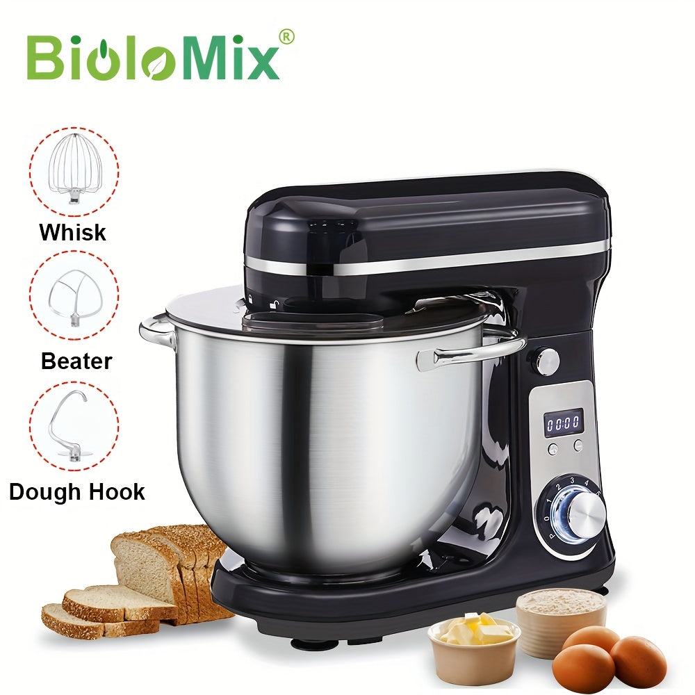 BioloMix 6 Speeds Kitchen Food Mixer, 6L Stand Mixer Stainless Steel Bowl, Cream Egg Mixer, Cake Dough Kneading Machine Bread Maker And Noodle Maker EU Plug, Black