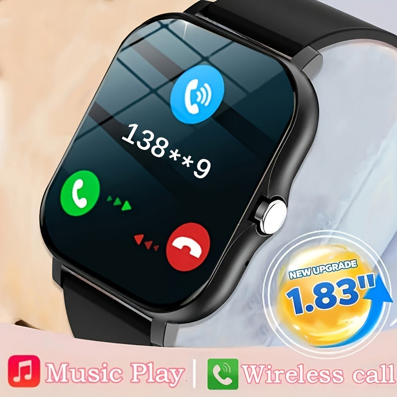 1pc, 1.83-Inch Large Dial Smartwatch, Fitness Tracker with Wireless Call Answering/Rejection, Text & App Notifications, Compatible with iPhone/Android, Sport Monitoring Wristwatch