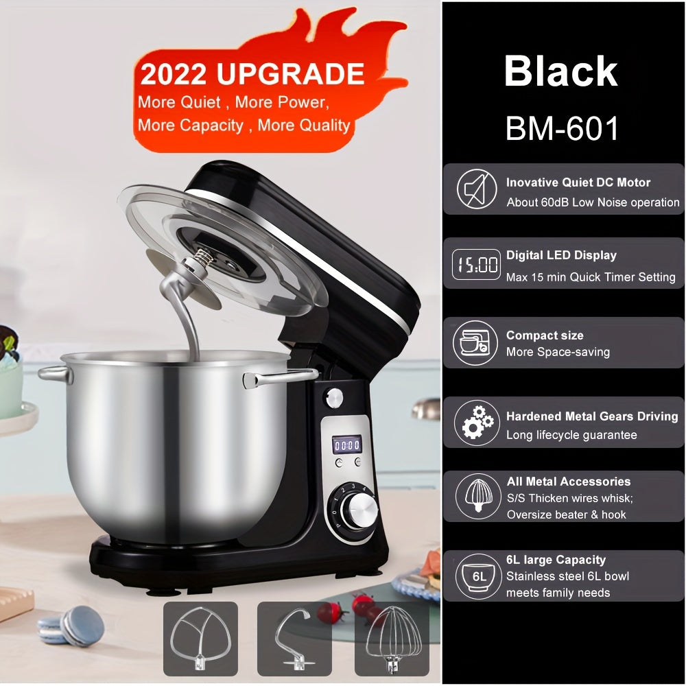 BioloMix 6 Speeds Kitchen Food Mixer, 6L Stand Mixer Stainless Steel Bowl, Cream Egg Mixer, Cake Dough Kneading Machine Bread Maker And Noodle Maker EU Plug, Black