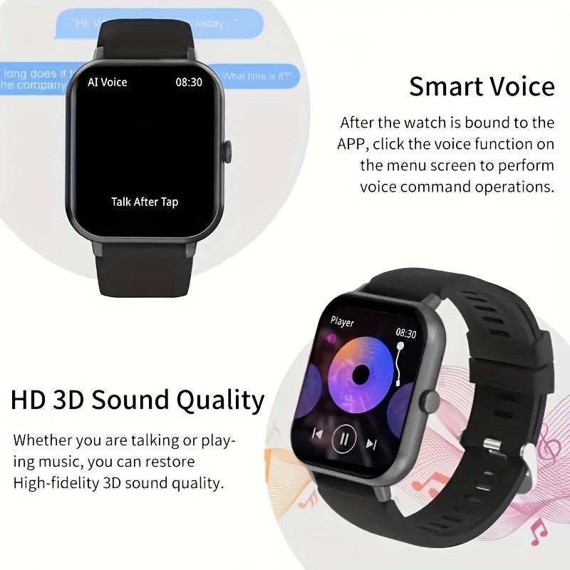 Smartwatch With 4.65cm Full Touch Screen, Text & Call Functions, 100+ Sports Modes, Pedometer, Calorie Counter, Waterproof, Compatible With Android & IOS