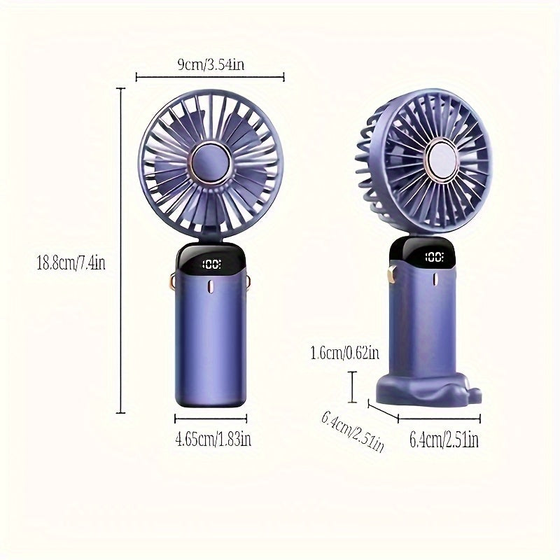 Portable Mini Fan, USB Rechargeable Handheld Fan, 90° Folding Desktop Air Circulator With Digital Battery Display And Aromatherapy Holder, Street Style, For Men, Women, Students