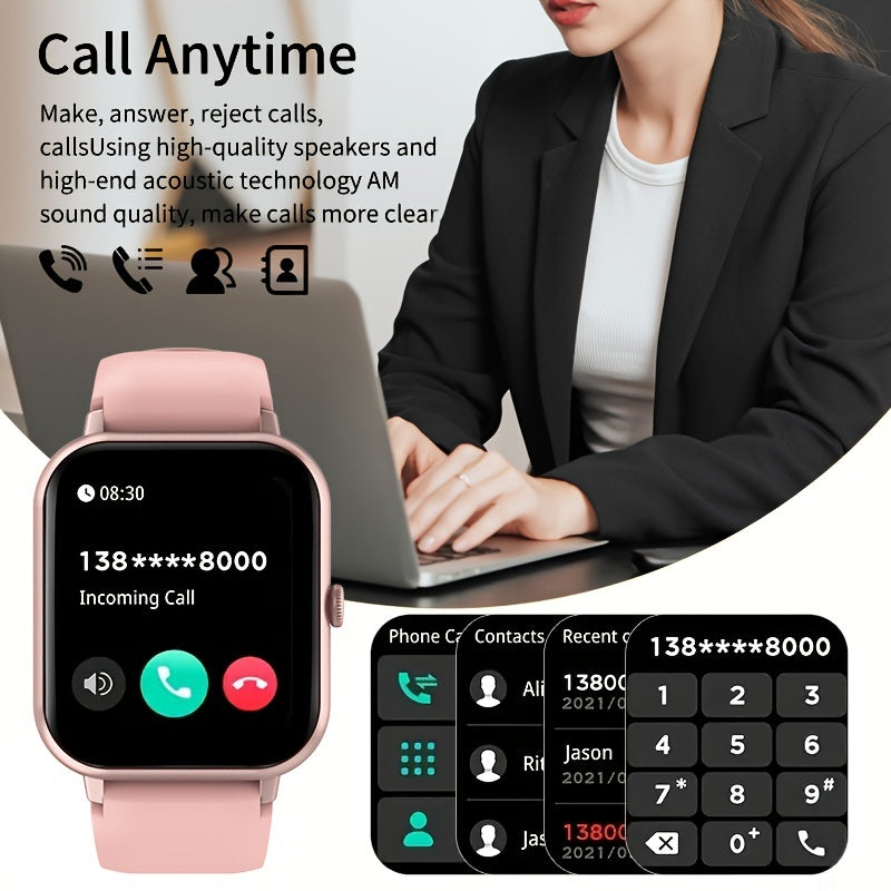 Smartwatch With 4.65cm Full Touch Screen, Text & Call Functions, 100+ Sports Modes, Pedometer, Calorie Counter, Waterproof, Compatible With Android & IOS