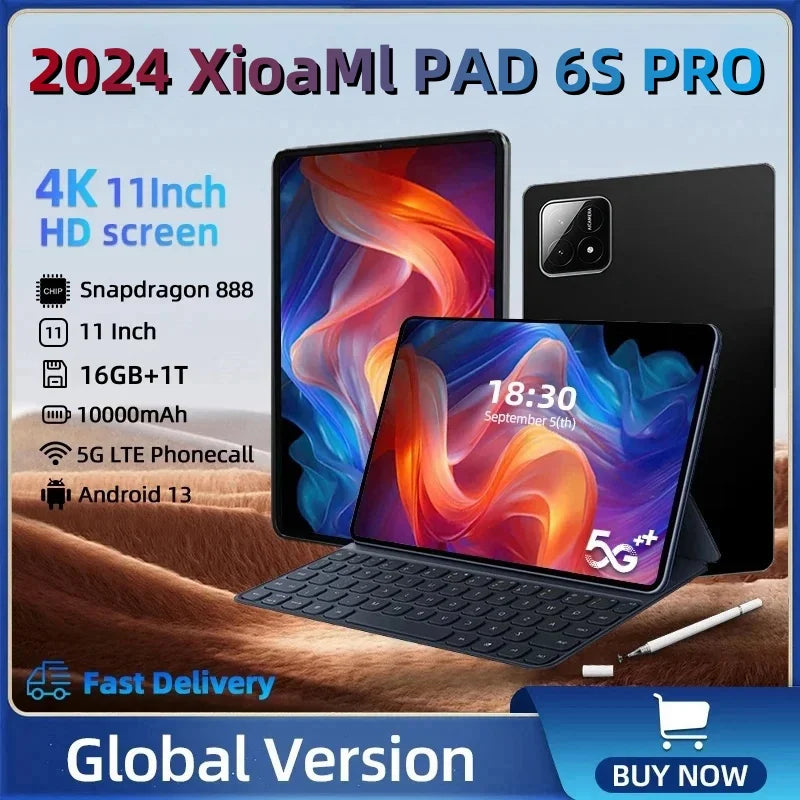 Global Version NEW Original Pad 6S Pro Tablet 11inch HD 4K Android 13 16GB+1T 10000mAh 5G Dual SIM Bluetooth WiFi GPS Tablet