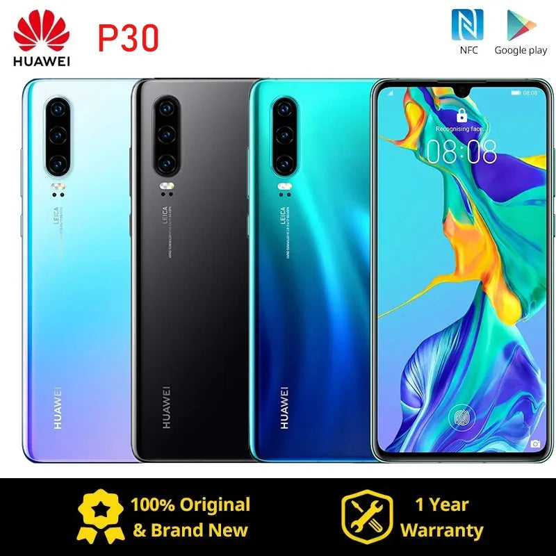 HUAWEI-P30 Smartphone com Câmera Tripla Leica, Celular Android, 128 GB, 6.1 ", 6GB de RAM, EMUI 9.1.0, novo, original