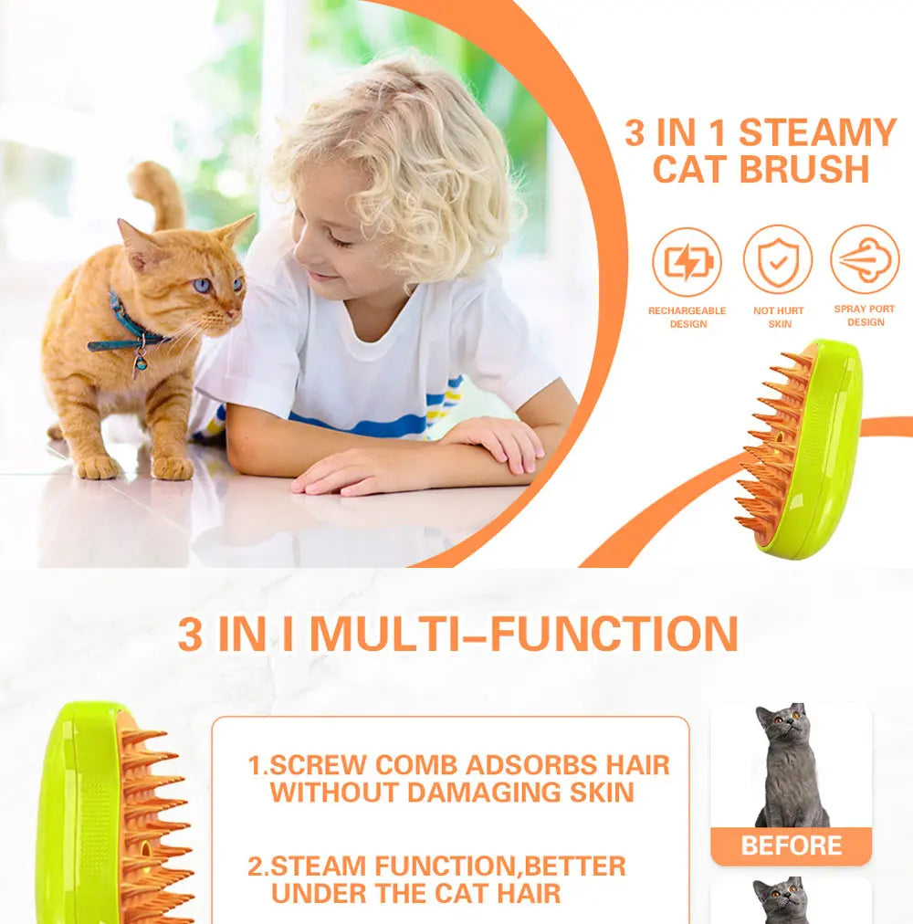 Escova a Vapor para Cães e Gatos 3 em 1