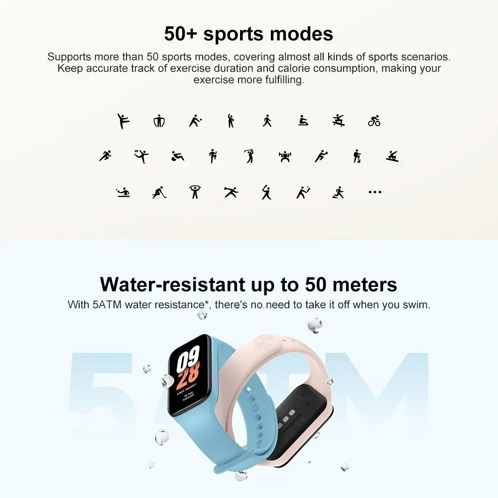 Global Version Xiaomi Smart Band 8 Active 1.47" Display 5ATM Waterproof 50+ Sport Modes Heart Rate Monitor Color LCD Display