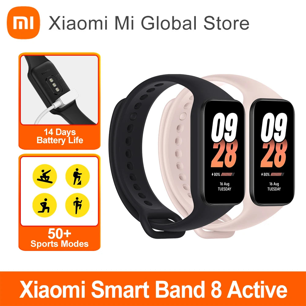 Global Version Xiaomi Smart Band 8 Active 1.47" Display 5ATM Waterproof 50+ Sport Modes Heart Rate Monitor Color LCD Display