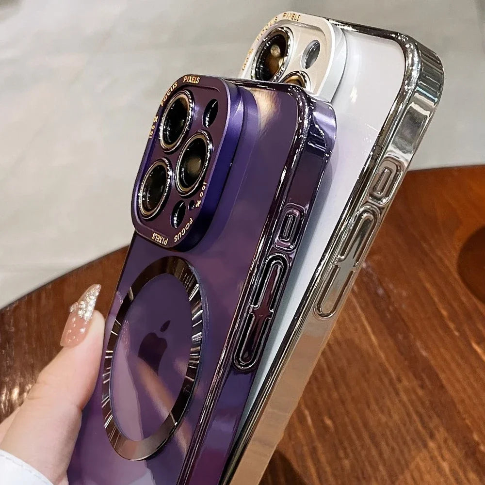For iPhone 15 ProMax Magsafe Acrylic Magnetic Case for iPhone 14 15 Plus 12 13 Pro Max Titanium Alloy Lens Protection Hard Cover