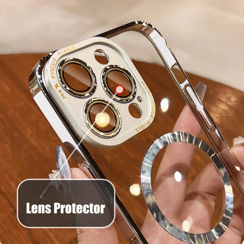 For iPhone 15 ProMax Magsafe Acrylic Magnetic Case for iPhone 14 15 Plus 12 13 Pro Max Titanium Alloy Lens Protection Hard Cover