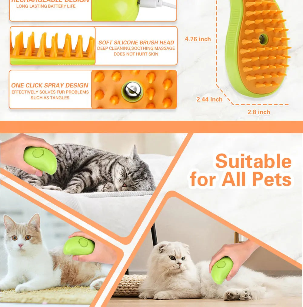 Escova a Vapor para Cães e Gatos 3 em 1