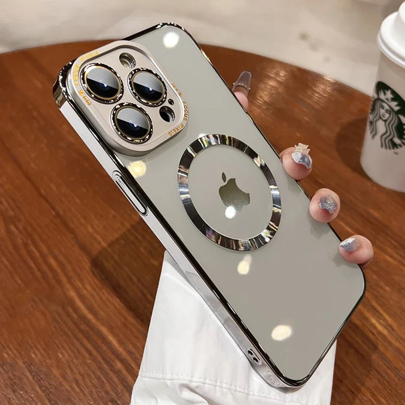 For iPhone 15 ProMax Magsafe Acrylic Magnetic Case for iPhone 14 15 Plus 12 13 Pro Max Titanium Alloy Lens Protection Hard Cover