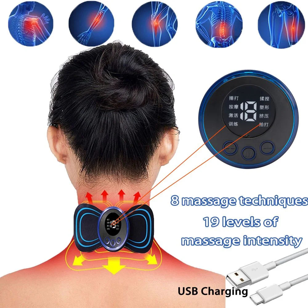 Massageador Elétrico de Pulso para Pescoço e Corpo: 8 Modos com 19 Níveis