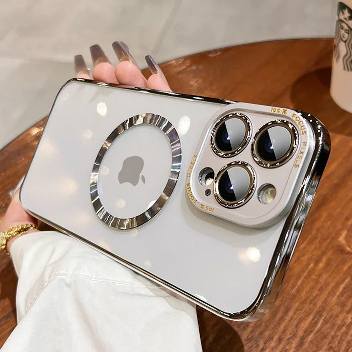 For iPhone 15 ProMax Magsafe Acrylic Magnetic Case for iPhone 14 15 Plus 12 13 Pro Max Titanium Alloy Lens Protection Hard Cover