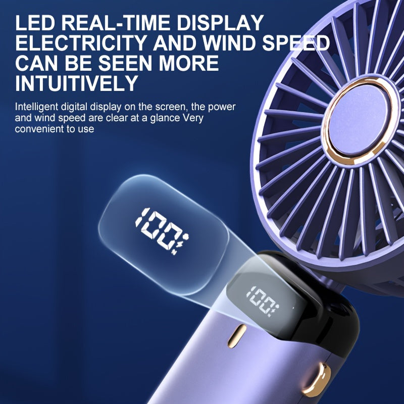Portable Mini Fan, USB Rechargeable Handheld Fan, 90° Folding Desktop Air Circulator With Digital Battery Display And Aromatherapy Holder, Street Style, For Men, Women, Students