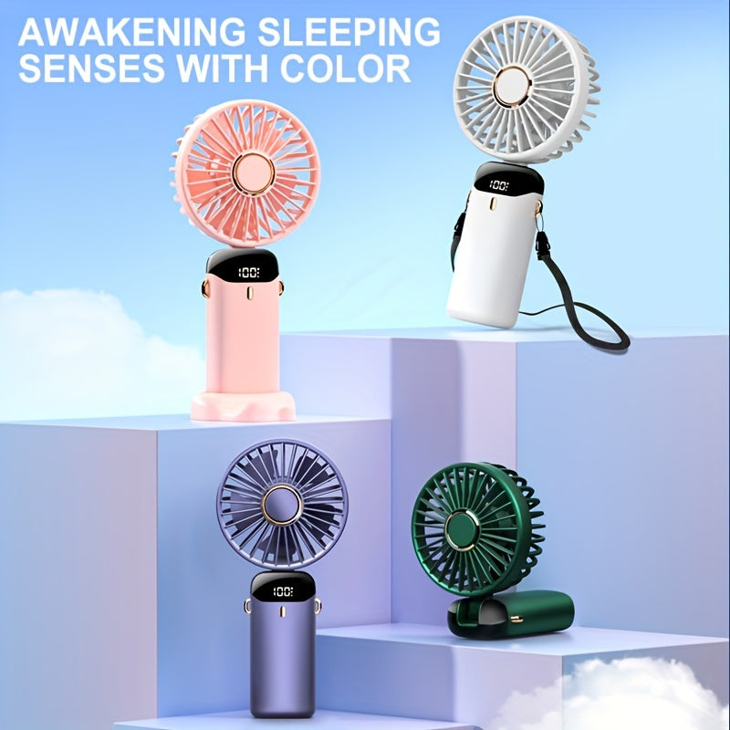 Portable Mini Fan, USB Rechargeable Handheld Fan, 90° Folding Desktop Air Circulator With Digital Battery Display And Aromatherapy Holder, Street Style, For Men, Women, Students