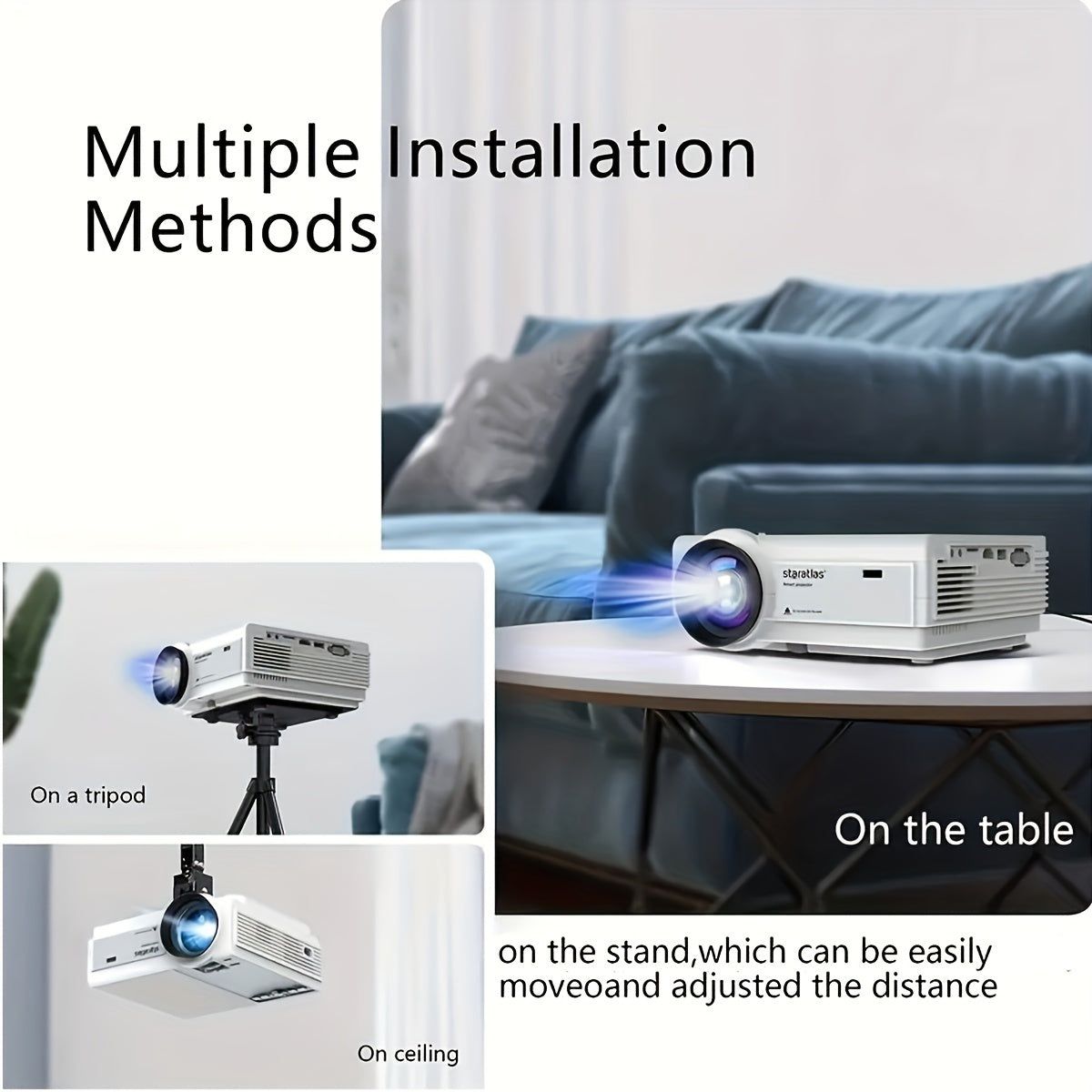 4K Projector With WiFi Portable Native 1080P Movie Projectors For Home Cinema Mini Projector Compatible With HDTV, USB, VGA, AV.