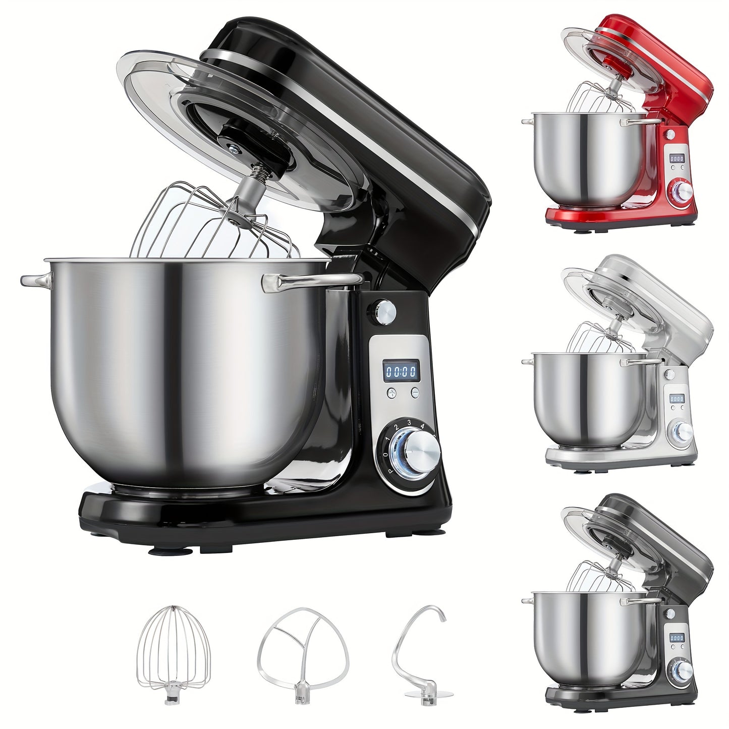 BioloMix 6 Speeds Kitchen Food Mixer, 6L Stand Mixer Stainless Steel Bowl, Cream Egg Mixer, Cake Dough Kneading Machine Bread Maker And Noodle Maker EU Plug, Black
