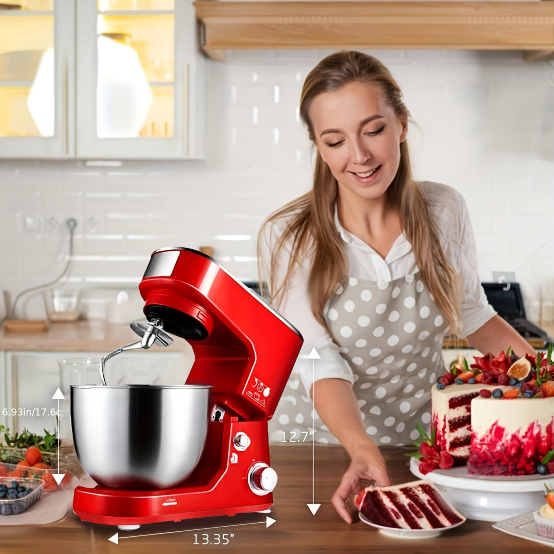 EU Plug 6 Quart Desktop Eggbeater Electric Household Mini Roast Cream Mixer With 3pcs Mixing Tools, Large Capacity