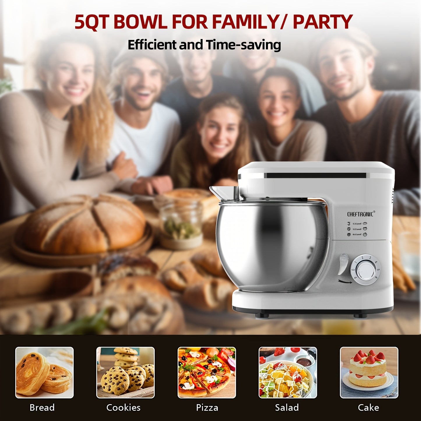 Powerful 1200W Electric Stand Mixer With 4.2L Stainless Steel Bowl, With 6-Speed Tilt-Head Food Mixer, Kitchen Electric Mixer With Dough Hook, Beater