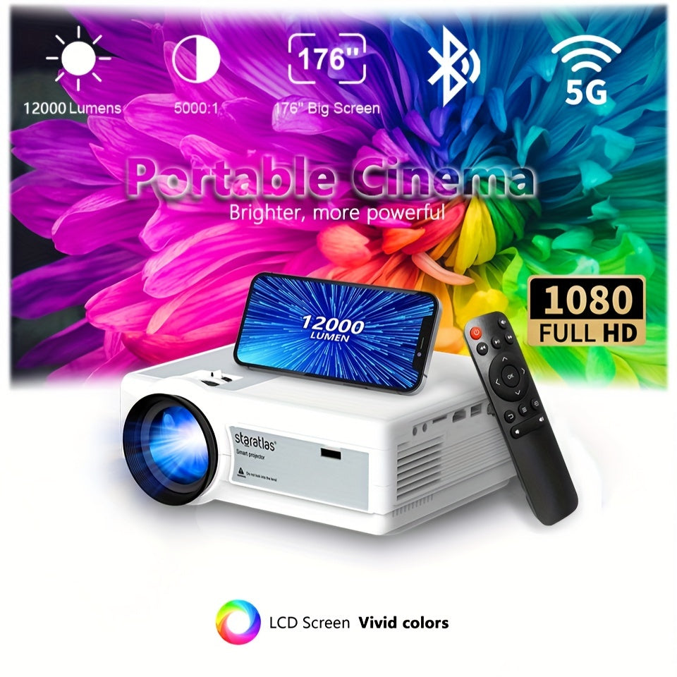 4K Projector With WiFi Portable Native 1080P Movie Projectors For Home Cinema Mini Projector Compatible With HDTV, USB, VGA, AV.