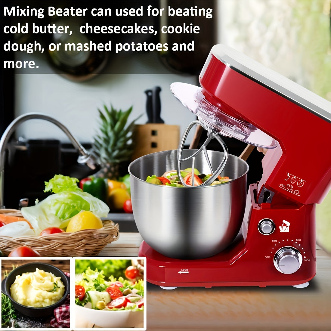 EU Plug 6 Quart Desktop Eggbeater Electric Household Mini Roast Cream Mixer With 3pcs Mixing Tools, Large Capacity