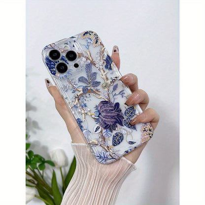 1Pcs Elegant Floral Pattern TPU Phone Case with Full Lens Protection Compatible with iPhone 11/12/13/14/15 Pro Max