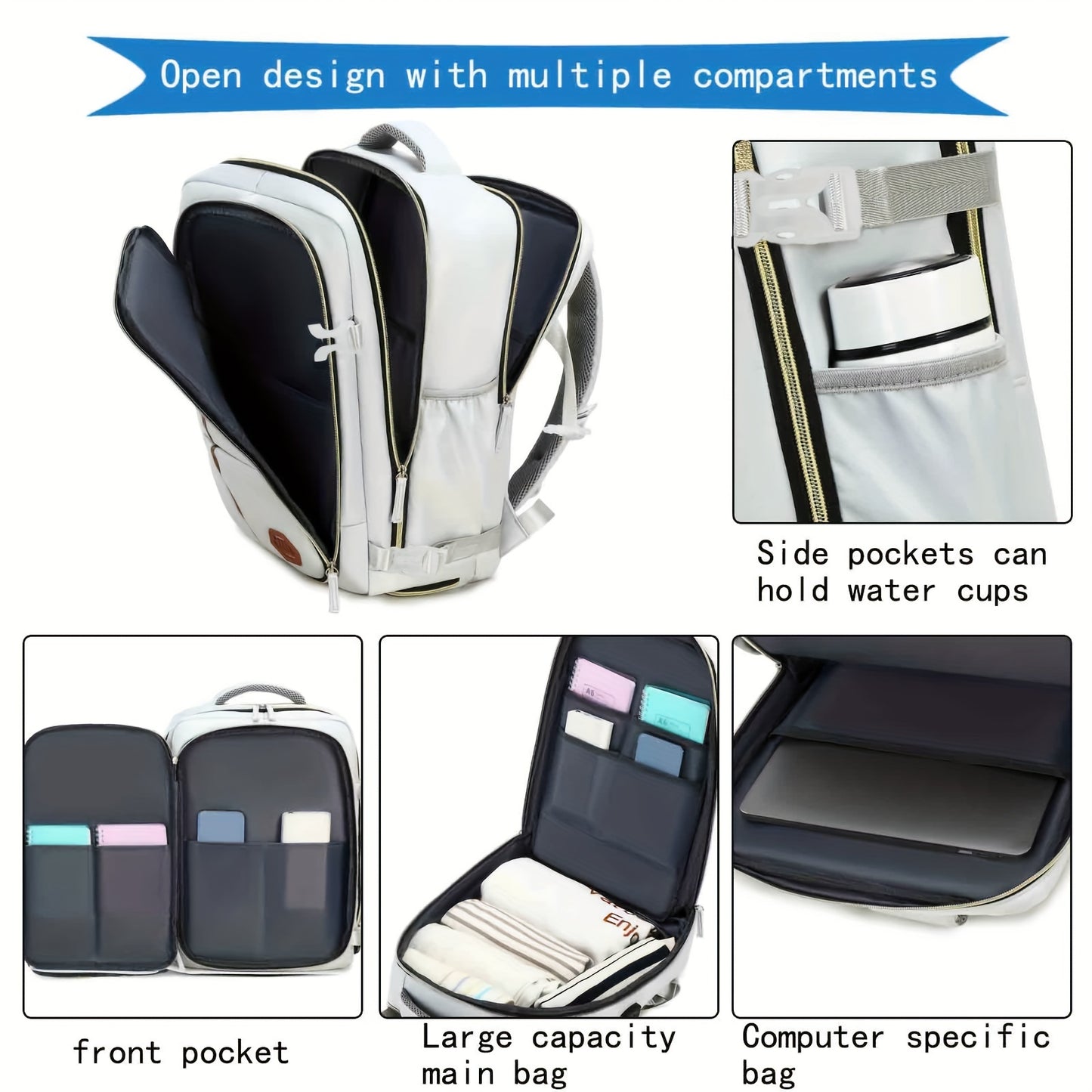 Multifunctional Travel Backpack, Airline-approved Laptop Schoolbag, Outdoor Sports Daypack With Shoes Compartment