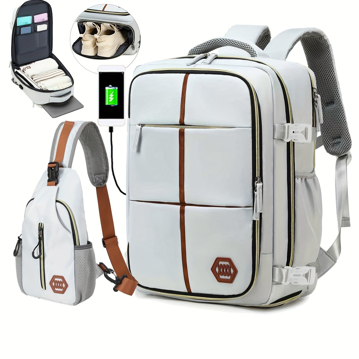 Multifunctional Travel Backpack, Airline-approved Laptop Schoolbag, Outdoor Sports Daypack With Shoes Compartment