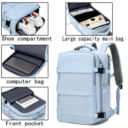 Large Laptop Computer Backpack, Airline-approved Travel Rucksack, Outdoor Sport Hiking Schoolbag With Shoes Compartment