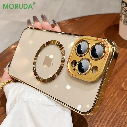 For iPhone 15 ProMax Magsafe Acrylic Magnetic Case for iPhone 14 15 Plus 12 13 Pro Max Titanium Alloy Lens Protection Hard Cover