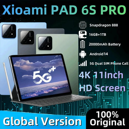 Global Version Original Xioami Pad 6S Pro Tablet 11inch  HD 4K Android 14 16GB+1T 20000mAh 5G Dual SIM Bluetooth WiFi GPS Tablet