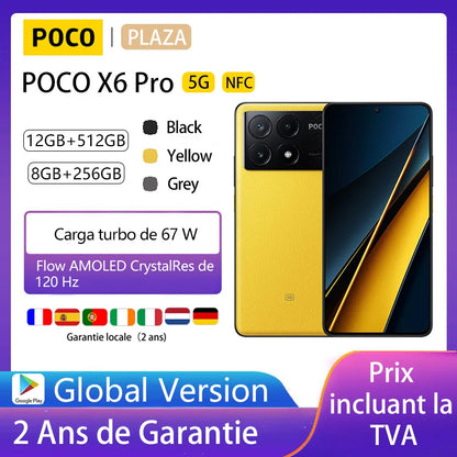 POCO X6 Pro 5G smart phones, NFC，120Hz,Triple camera 64MP with be, 67W charge, 5000mAh, local warranty, global version