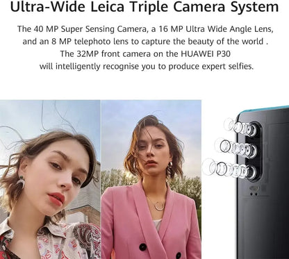 HUAWEI-P30 Leica Triple Camera Smartphone, Android Cell Phone, 128 GB, 6.1", 6GB RAM, EMUI 9.1.0, New, Original