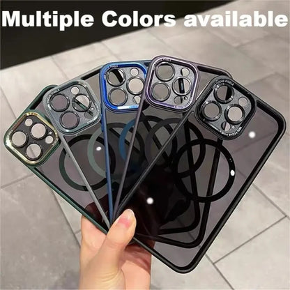 Luxury Magnetic Metal Lens Bumper Protection Case For iPhone 15 14 13 12 11 Pro Max Plus Wireless Charge Hard Back Clear Cover