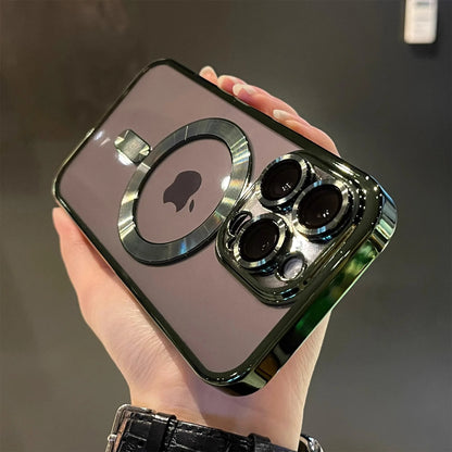 Luxury Magnetic Plating Transparent Wireless Charge Phone Case For iPhone 11 12 13 14 15 Pro Max Plus Bumper Silicone Soft Cover