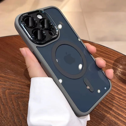 Luxury Magnetic Metal Lens Bumper Protection Case For iPhone 15 14 13 12 11 Pro Max Plus Wireless Charge Hard Back Clear Cover