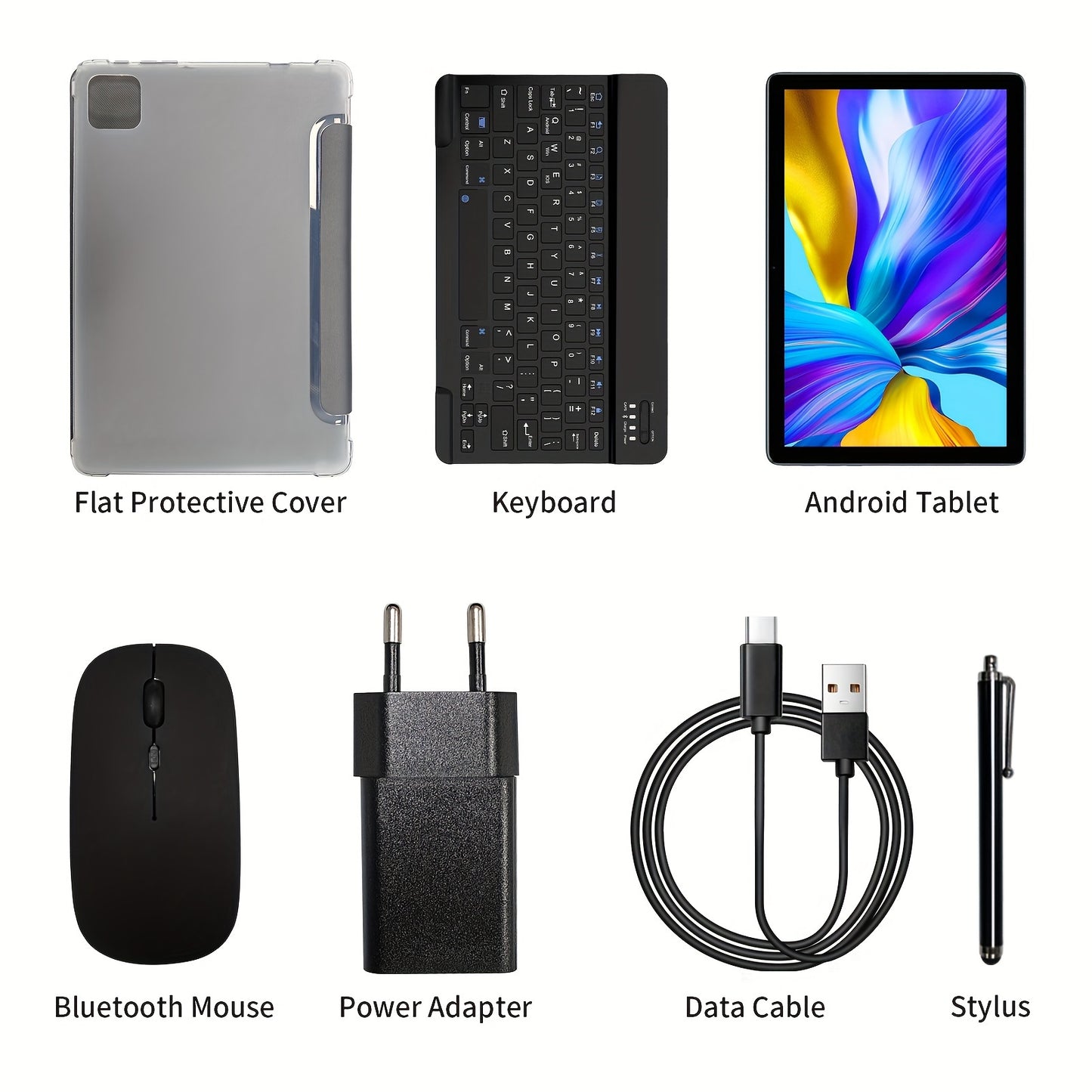 Tablet 10.1-inch Android 13 Operating System Tablet, 2-in-1 Tablet, With Keyboard, Mouse, Protective Case, Stylus, 128GB ROM + (4GB + 4GB Expansion).